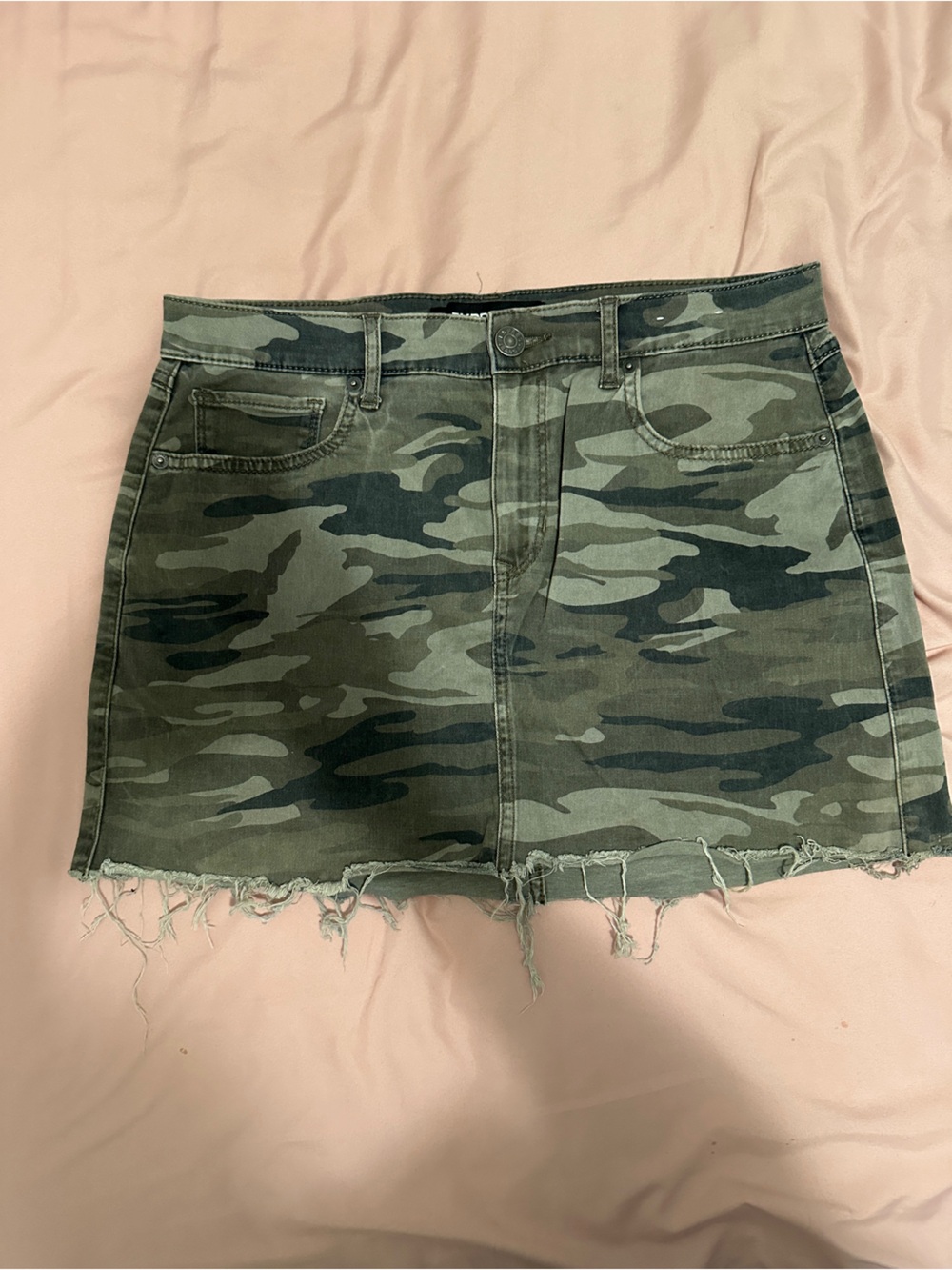 Camo Print Denim Mini Skirt